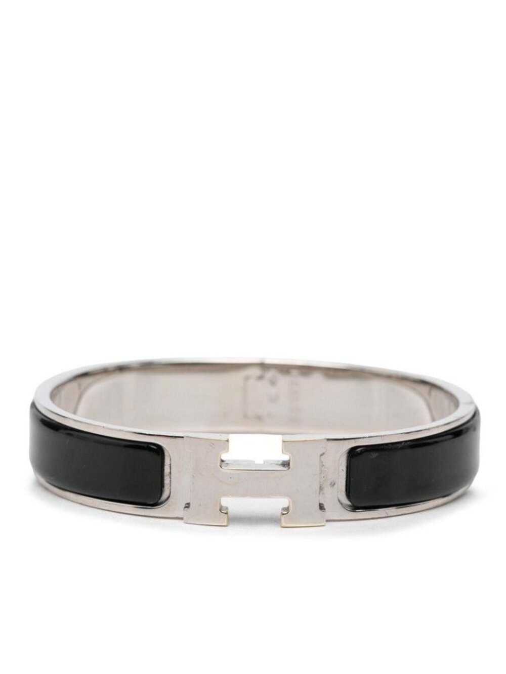 Hermes Click Enamel Bracelet Silver Black Metal